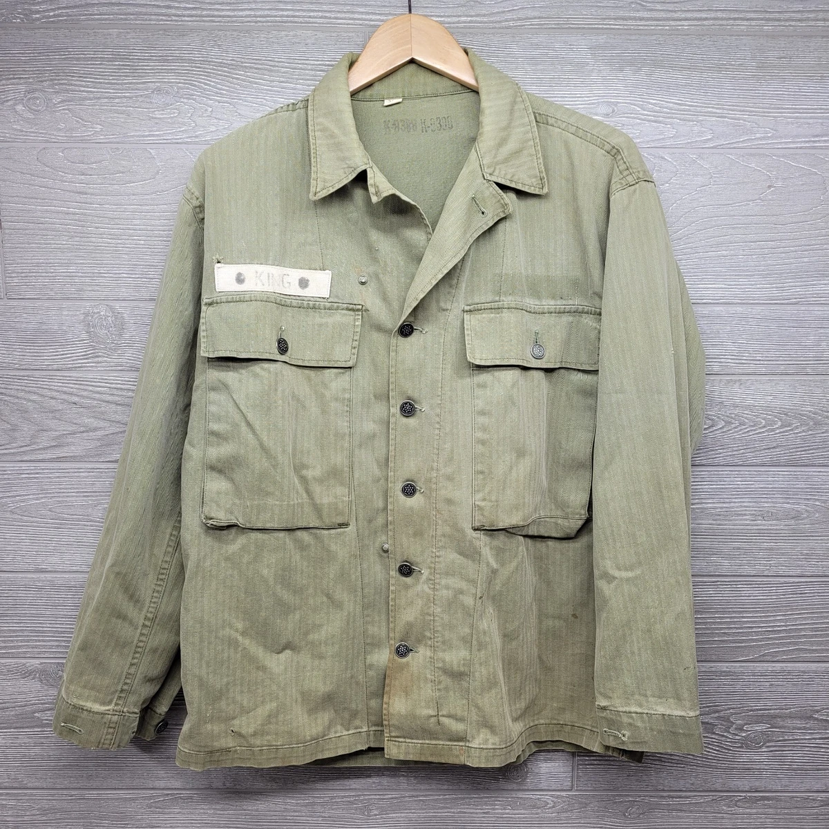 Vtg WWII  Star P P HBT Utility Shirt Jacket Fatigue Uniform Size  Large