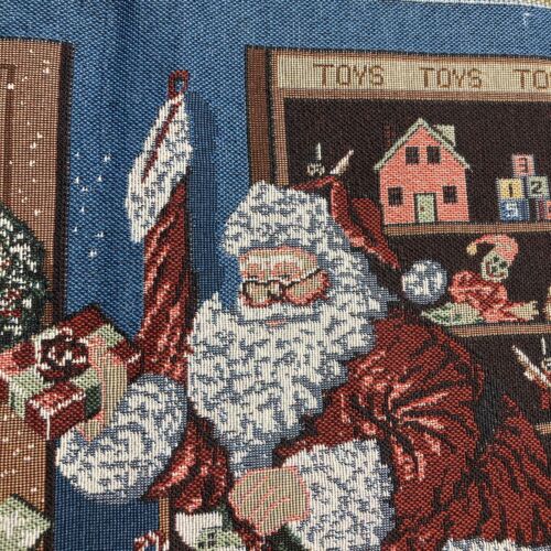 Vintage Wandteppich Stoff Weihnachten Weihnachtsmann Elfen Rentiere Geschenke Polsterung 18X14 - Bild 3 von 11