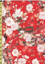 Naka - Beautiful Floral Noshi Ribbons & Blossoms - N-1100-1B - Red -By Half Yard