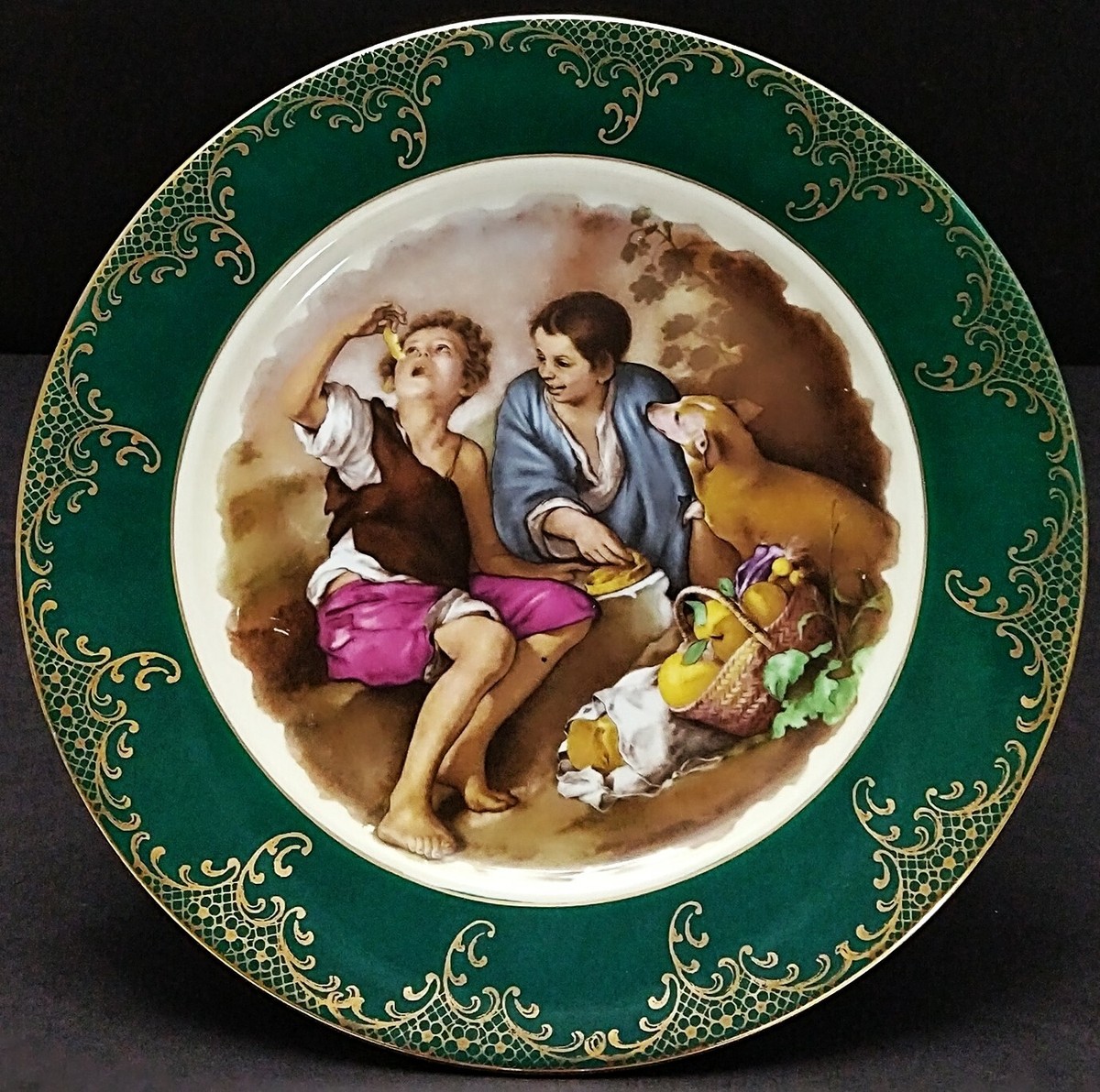 Vintage Gloria West Germany Decorative Cabinet Plate 2 Boys & Dog