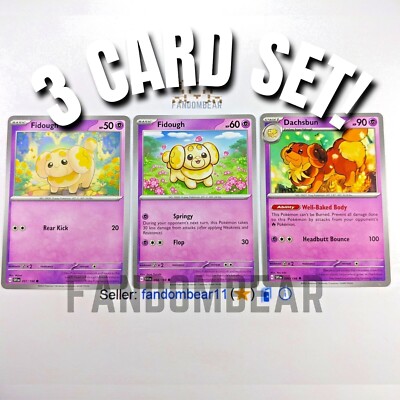 FIDOUGH DACHSBUN All 3 Cards Evolution SET 2023 Scarlet & Violet Base Pokemon