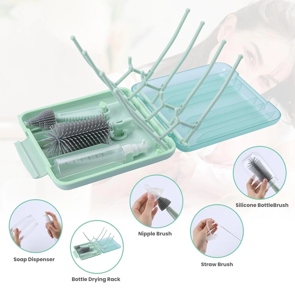 Conjunto de escova e rack de secagem para mamadeira - Inclui ferramentas de limpeza para mamilos e palha - Imagem 3 de 4