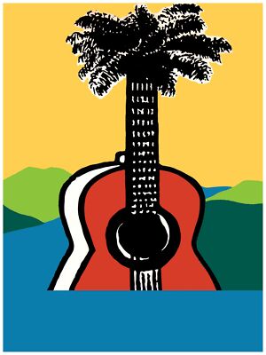1746 .Guitar/Palm submerged in water quality Poster.Bright Decorative Art.Decor