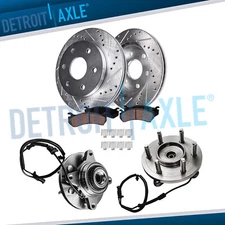 4WD Front Drilled Rotors Brake Pads Wheel Bearing Hubs for Ford F-150 Expedition