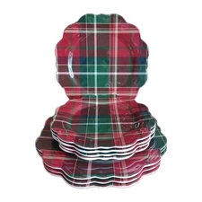 Tommy Bahama 8 pc Red Tartan Holiday Melamine Salad & Dinner Plate Set, New