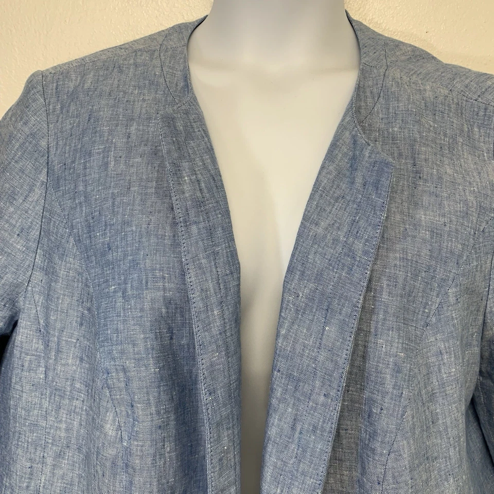 Talbots Linen Blazer Jacket Open 22W Blue Lined Pockets Business Casual Office - Image 2 of 4