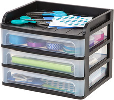 Plastic Desktop 3 Drawer Storage Organizer with Paper Tray Top Black