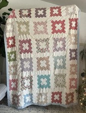 Vintage X-Block Patchwork Quilt 72x80 With Embroidered Names