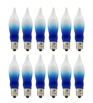 12 Pack Blue & White Flame Tip bulb, 7W 120V, E12 Candelabra Base