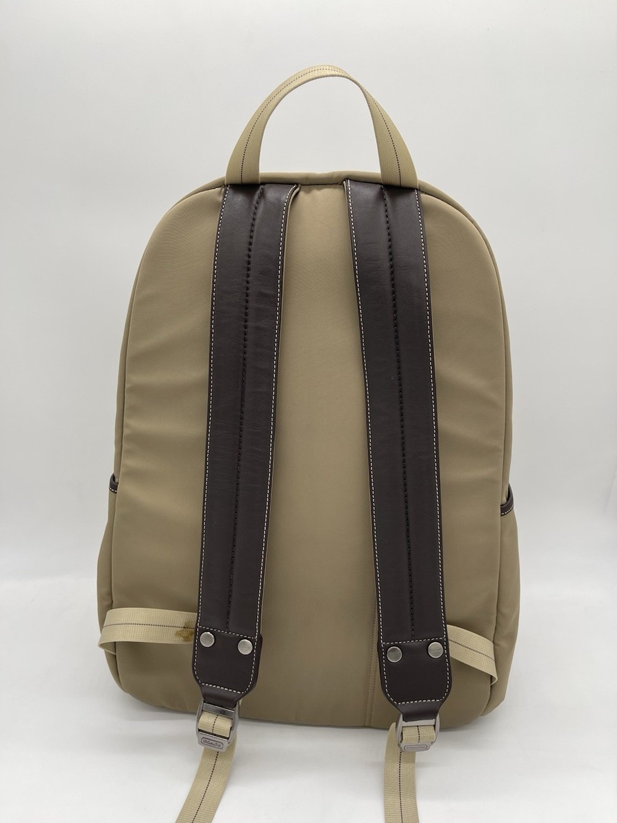 COACH F70369 Trans Nylon Backpack Tan Taupe Brown Leather  display picture 1