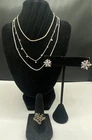 Sterling Silver 925 Vintage Floral Necklaces Earrings Ring Size 7 Jewelry Lot 5