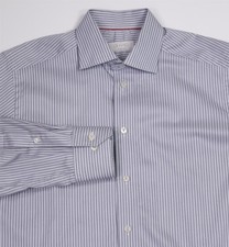 Eton Mens Gray White Striped Cotton Dress Shirt Contemporary Fit 39 15.5-33