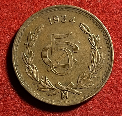 Messico 5 Centavos 1934 Moneta Bronzo KM#422 T11275 - Foto 2 di 2