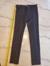 Fashion San Joy Black Lace-Up Women's Skinny Pants  – Size Large A16