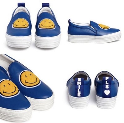 Joshua Sanders Blue Smile Leather Slip-On Sneakers Women s Size 37 Made In Italy