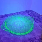 Jeanette Glass Uranium Depression Cherry Blossom 2 Handled Cake Tray Platter