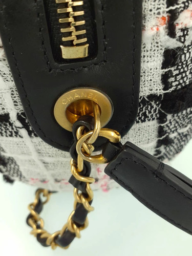 CHANEL Logo Bowling Bag AS1779 Tweed Leder Weiß Schwarz Pink Damen Schulterta... - Bild 6 von 9