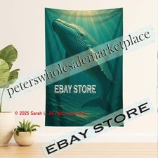 Whale ocean tapestry raised look metallic marine art deep sea wildlife 39X59 in