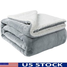 Reversible Sherpa Fleece Blanket Soft Warm Cozy Plush Bed Couch Travel New