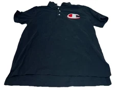 Champion Shirt Mens Size M Polo Black Short Sleeve Big C Logo Chest Embroidered