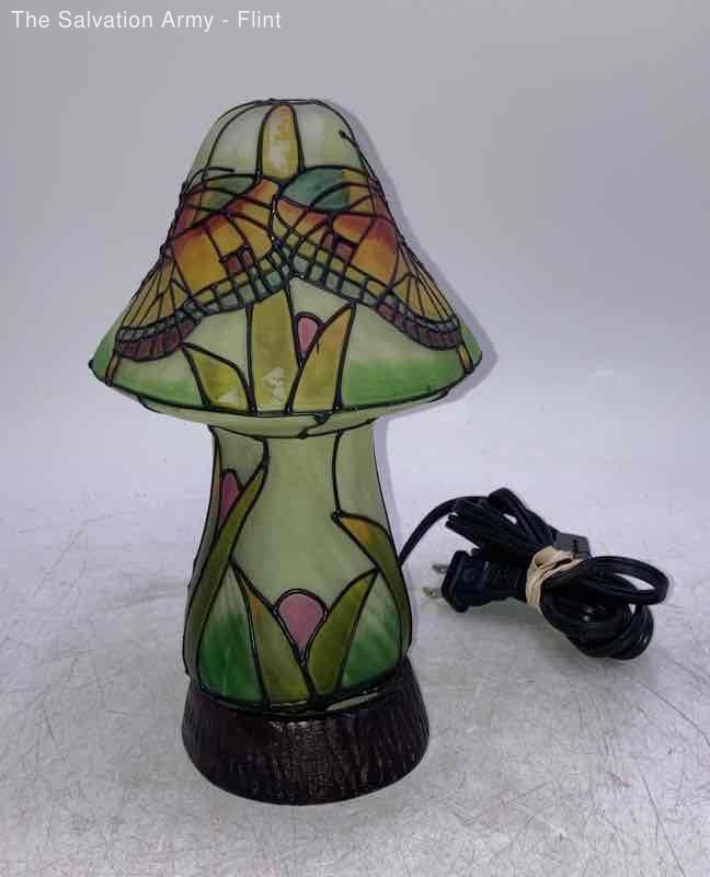 Multicolor Glass Stained Tiffany Style Dragonfly Corded Mushroom Table Lamp