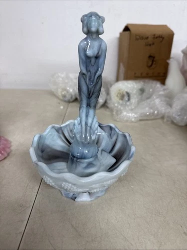 Fenton Art Glass Purple Slag Candle Bowl with Nymph Nude FAGCA 2007