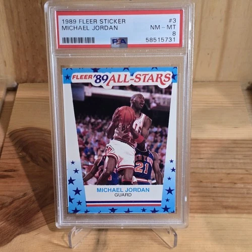 1989 Michael Jordan Fleer Sticker #3 Card Chicago Bulls HOF graded PSA 8 MT