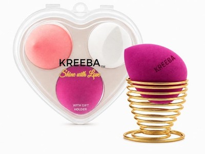KREEBA 3 Pcs Makeup Sponge Set - The Trio 1 Count (Pack of 1), Pink and White
