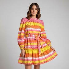 Scoop Tiered Midi Dress Medium (8-10) Peasant Ruffle Tie Die Stripe Boho