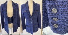 CHANEL TWEED WOMEN FR 40 US 8 CC LOGO BUTTON FITTED BLAZER VEST JACKET BLUE 09P
