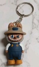 Labubu monster With Blue Overalls Rubber 4" keychain Bag Chain New