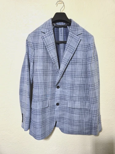 Bonobos Slim Fit Blue Plaid Wool Cotton Linen Fairway Blazer Jacket 36 R