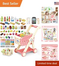 Kids Shopping Cart,75PCS Toy Shopping Cart Playset with Food Shop Accessories...