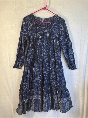 AERIE Dress Blue Floral Boho Tiered Tassels Medium | eBay AERIE Dress Blue Floral Boho Tiered Tassels Medium | eBay