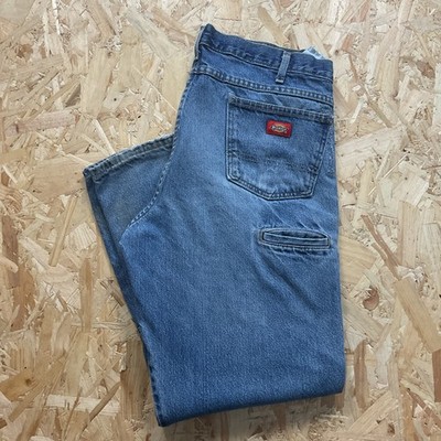Vintage Dickies Blue Denim Double Knee Jeans Heavy Baggy Hose 36x30