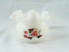 FENTON WINTERBERRY ON White RUFFLED VASE ROSE BOWL HANDPAINTED & SIGNED