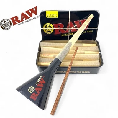 RAW SPORTS RAW Black Tin + 12 King Size Cones & RAW Cone Loader Gift Set | Smoking Rolling