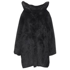 Balenciaga Faux Fur Swing Off Shoulder Coat Women Black Size 40