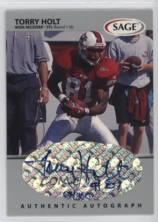 1999 SAGE Silver /400 Torry Holt #A21 Rookie Auto RC tg5