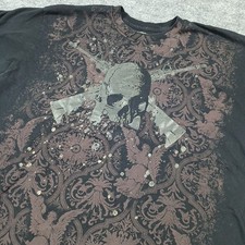 RZST Skull & Guns Y2K Graphic Metallic Silver Shirt Mens Size XL - Made In USA