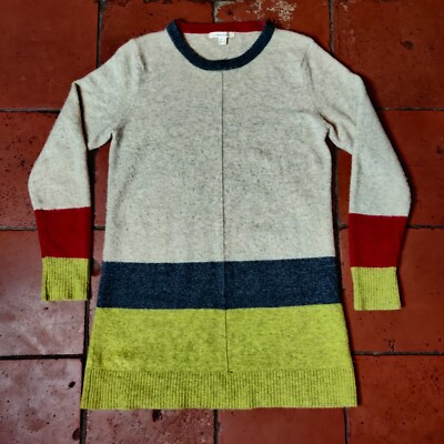 White Stuff Pullover Longline Tunika Gr. 8 Merino Alpaka Mischung Haferflocken Grün Rot