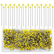 Sunenlyst 500 PCS Straight Pins, 1.75IN Quilting Pins Long Yellow Glass Ball ...