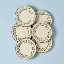 Lenox Fine China HOLIDAY Christmas / Holly Salad Plates - Set of Six - N/O