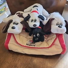 Vtg Pound Puppy Newborn Carrier Kennel Case plush dog 1986 black white toy