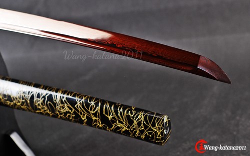 Espada afilada samurái japonesa de acero plegado rojo Damasco lista para batalla - Imagen 9 de 12