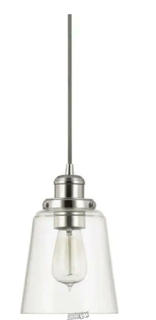 HDCMelton 1-Light Polished Nickel Pendant with Clear Glass Shade 