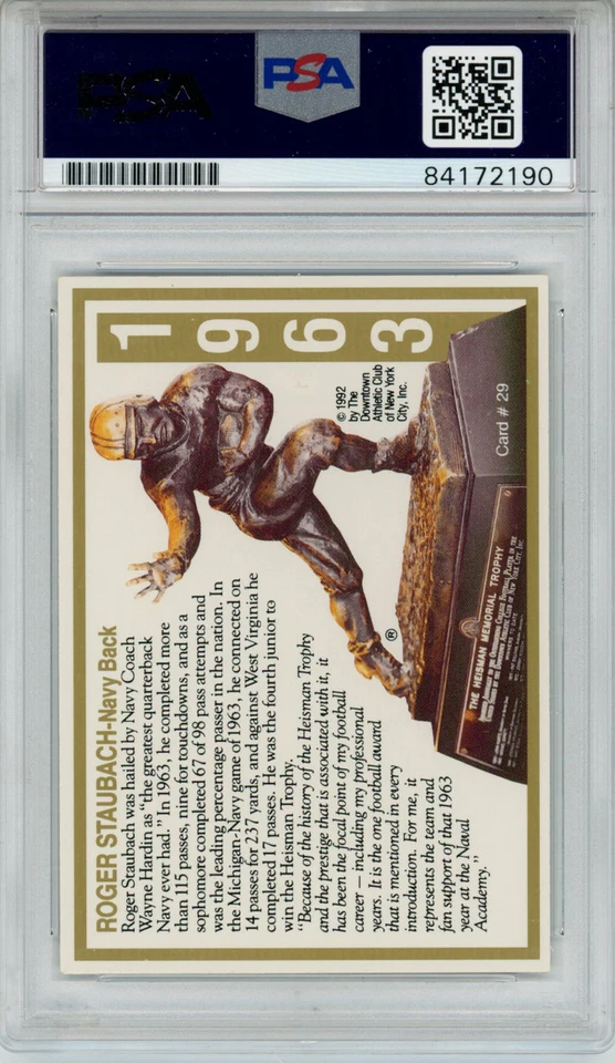 Roger Staubach Signed 1992 Downtown Athletic Club #29 Card PSA Slab 43563 - Image 2 of 2