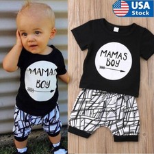 2PCS Toddler Baby Boy Summer Clothes Letter Short Sleeve T Shirt Shorts Outfits