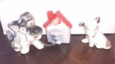 Vintage Japan Scottie Dog Figurine w/ Chained Puppy in Dog House And Japan Dog