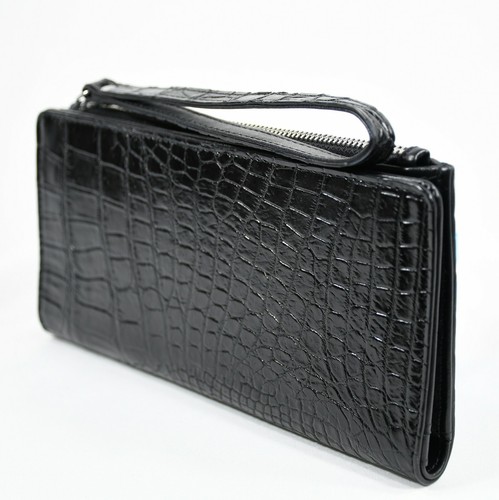 New EXSOOTTI Black Genuine Croc Leather Belly Skin Women Zipper Clutch Wallet. - Picture 3 of 12